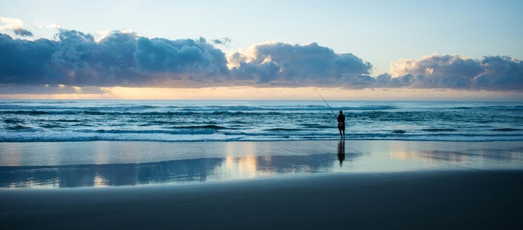 beach fishing blue tones